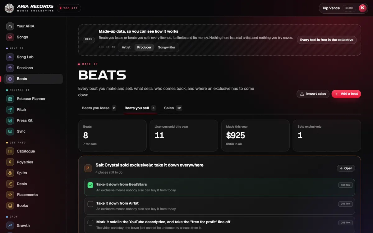 Beats on the demo: Made this year from 11 licences on 8 beats