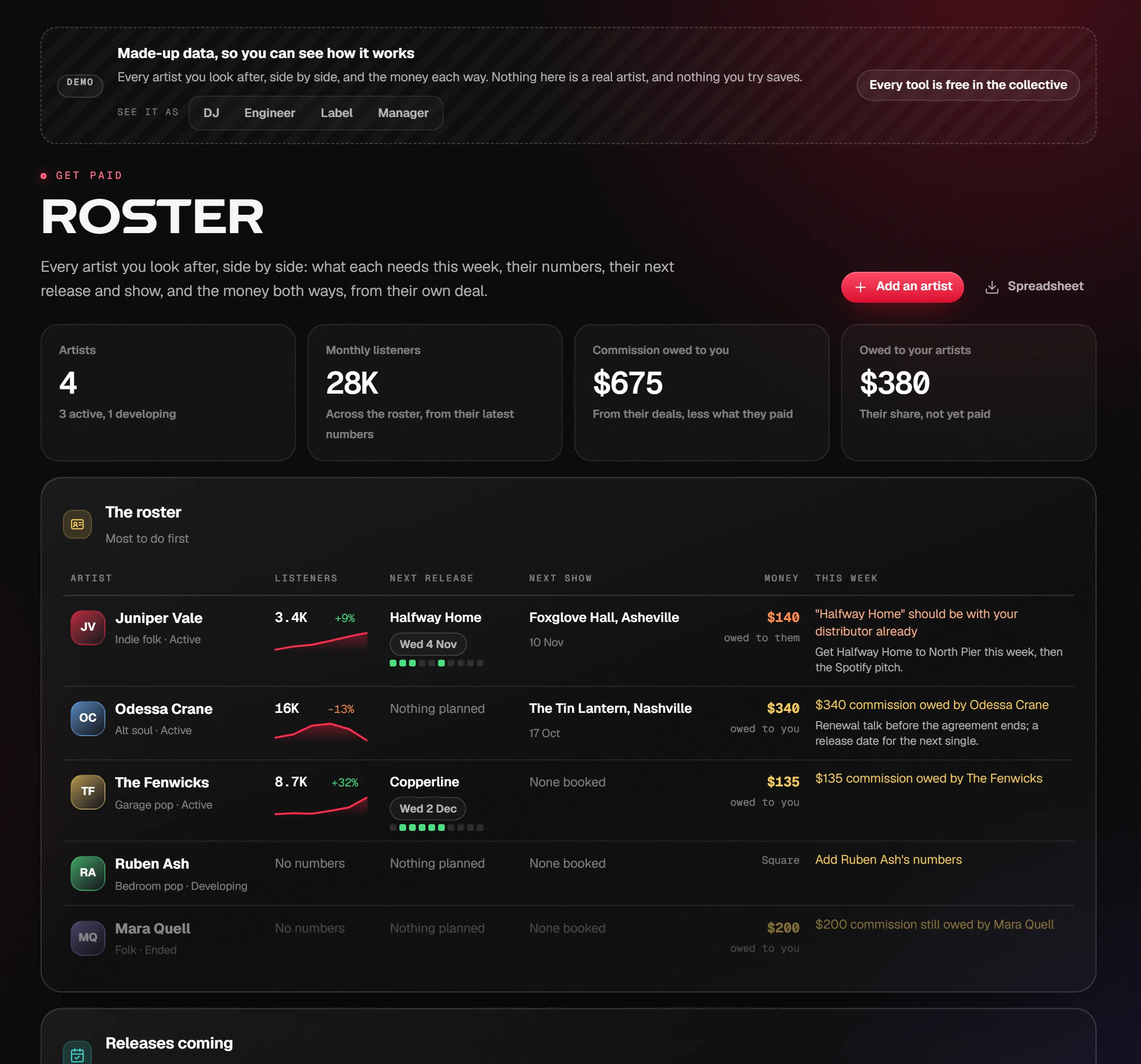 Roster on the demo