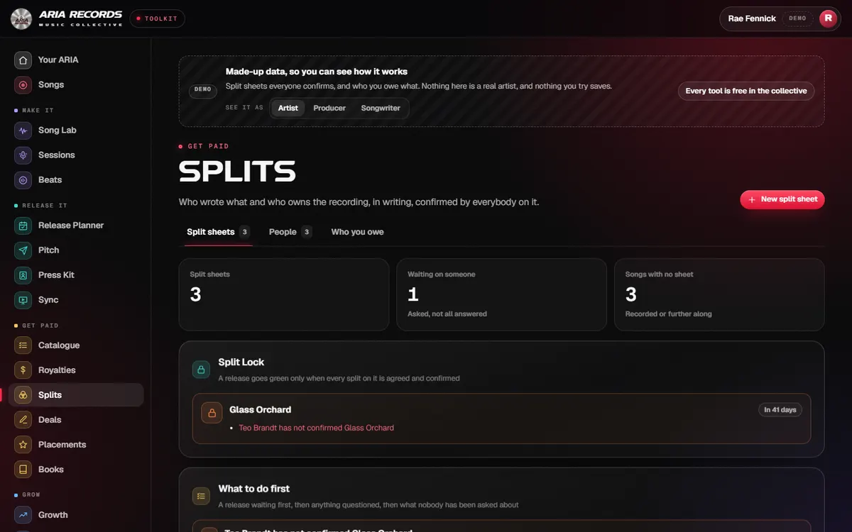 Splits on the demo: One person has not confirmed the next single, so Split Lock holds it